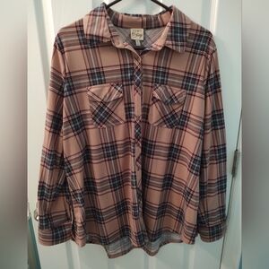 Como Vintage Plaid Button Down Shirt - Tan and Black Size 2X